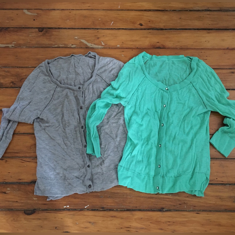 American Eagle Outfitters knit cardigan pair Juniors Size L tan & mint